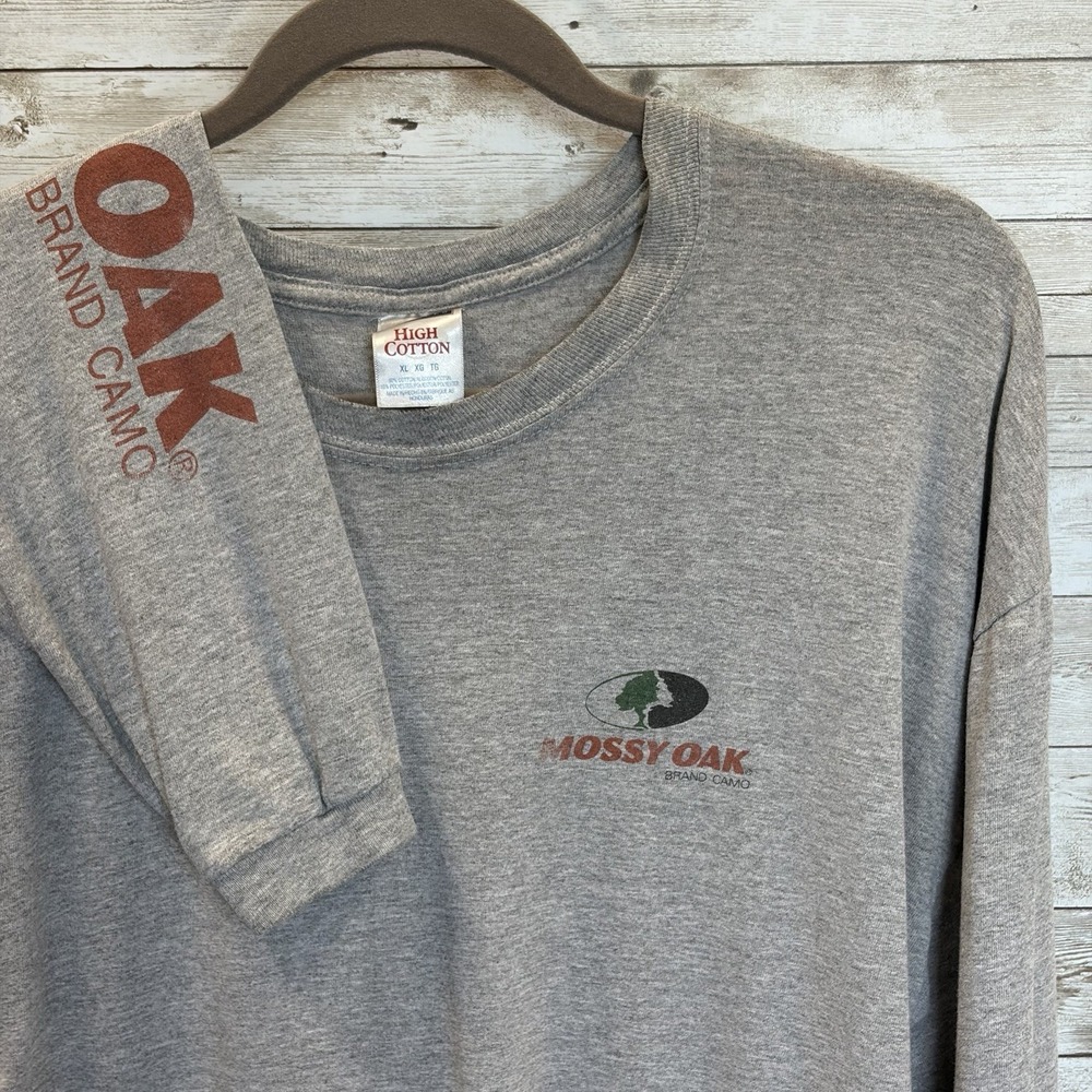 Vintage Mossy Oak Mens XL Graphic T-Shirt Gray Whitetail Dreams Long Sleeve READ